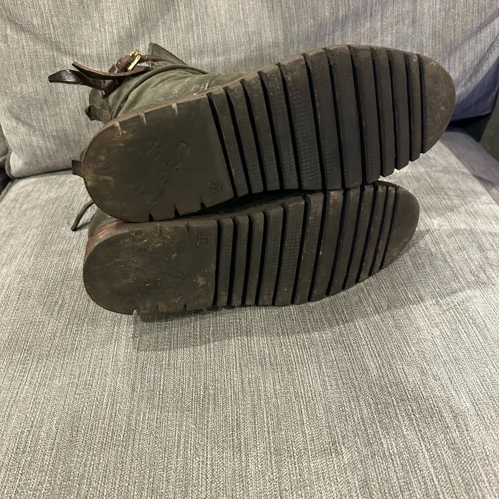 A.S.98 Olive Green Leather Lace-Up Ankle Boots with Brown Strap - Picture 6 of 7